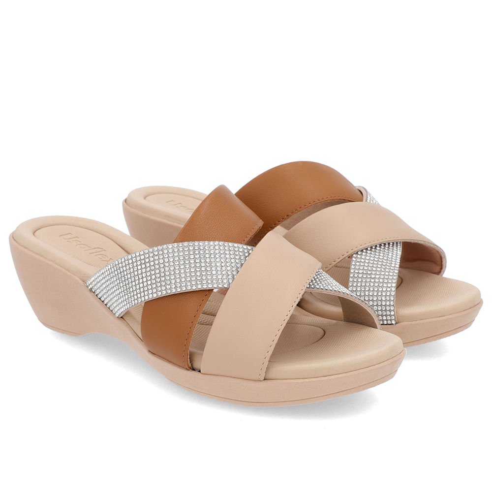 Tamanco Salto Anabela Couro Marrom Detalhe Strass Marrom 2