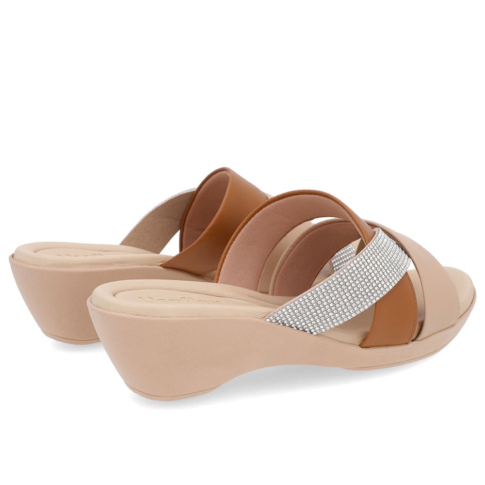 Tamanco Salto Anabela Couro Marrom Detalhe Strass Marrom 3