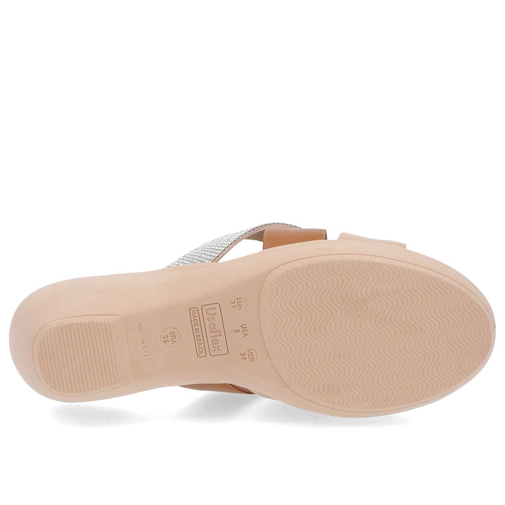 Tamanco Salto Anabela Couro Marrom Detalhe Strass Marrom 5