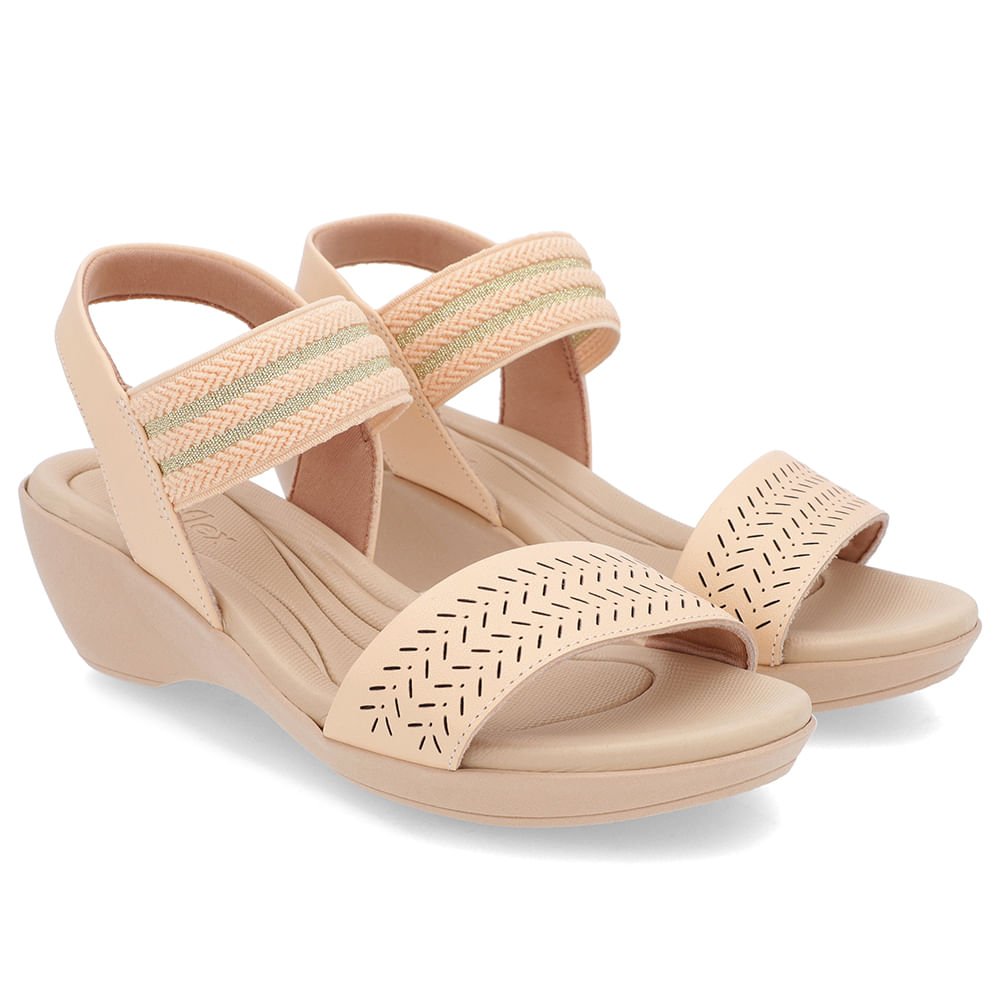 Sandália Anabela Laranja Couro Tira Elástico Laranja 2