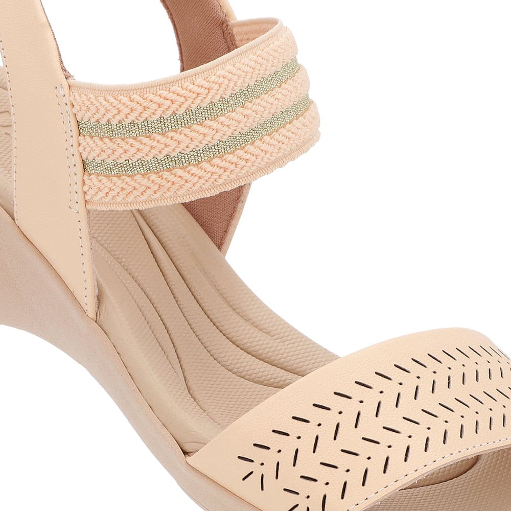 Sandália Anabela Laranja Couro Tira Elástico Laranja 4