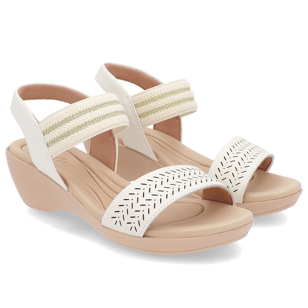 Sandália Anabela Off-White Couro Tira Elástico Branco 2