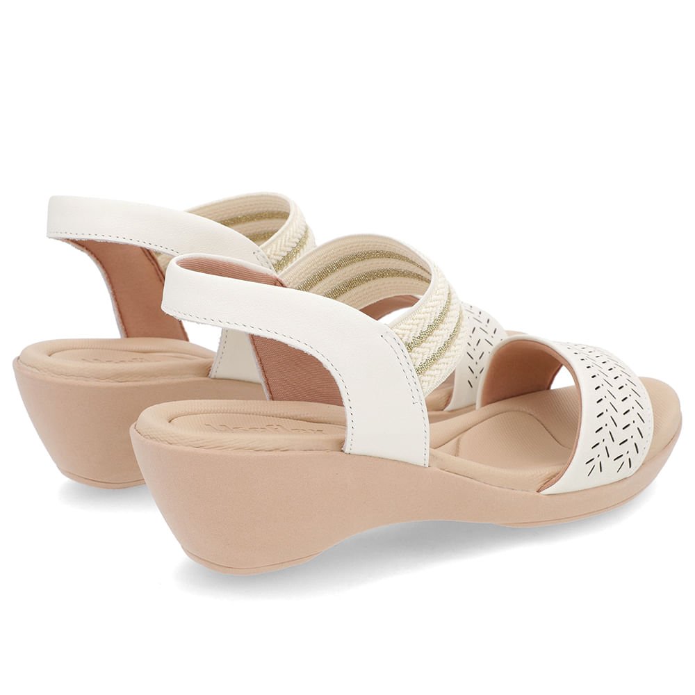 Sandália Anabela Off-White Couro Tira Elástico Branco 3