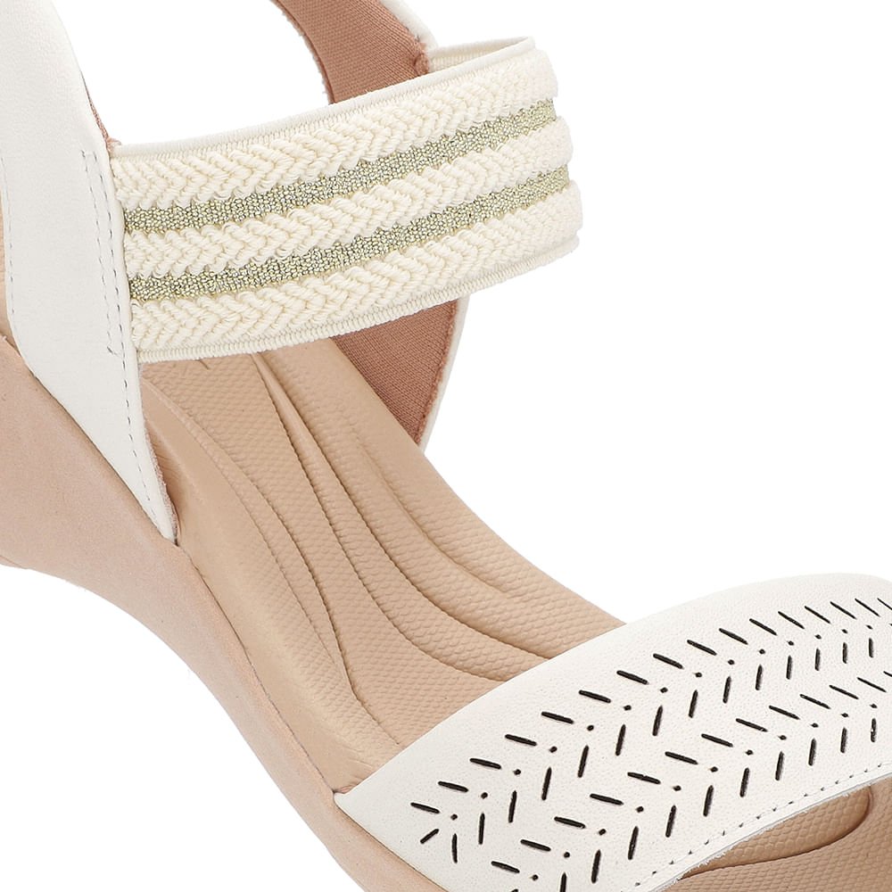 Sandália Anabela Off-White Couro Tira Elástico Branco 4