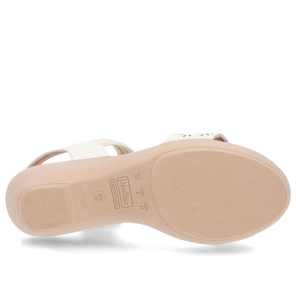Sandália Anabela Off-White Couro Tira Elástico Branco 5