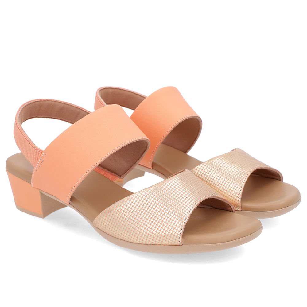 Sandália Salto Bloco Laranja Couro Elástico Calcanhar Laranja 2