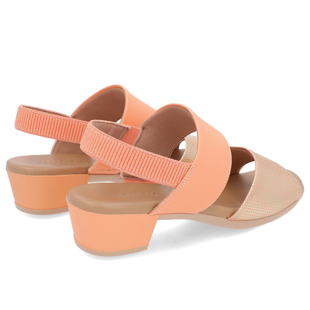 Sandália Salto Bloco Laranja Couro Elástico Calcanhar Laranja 3