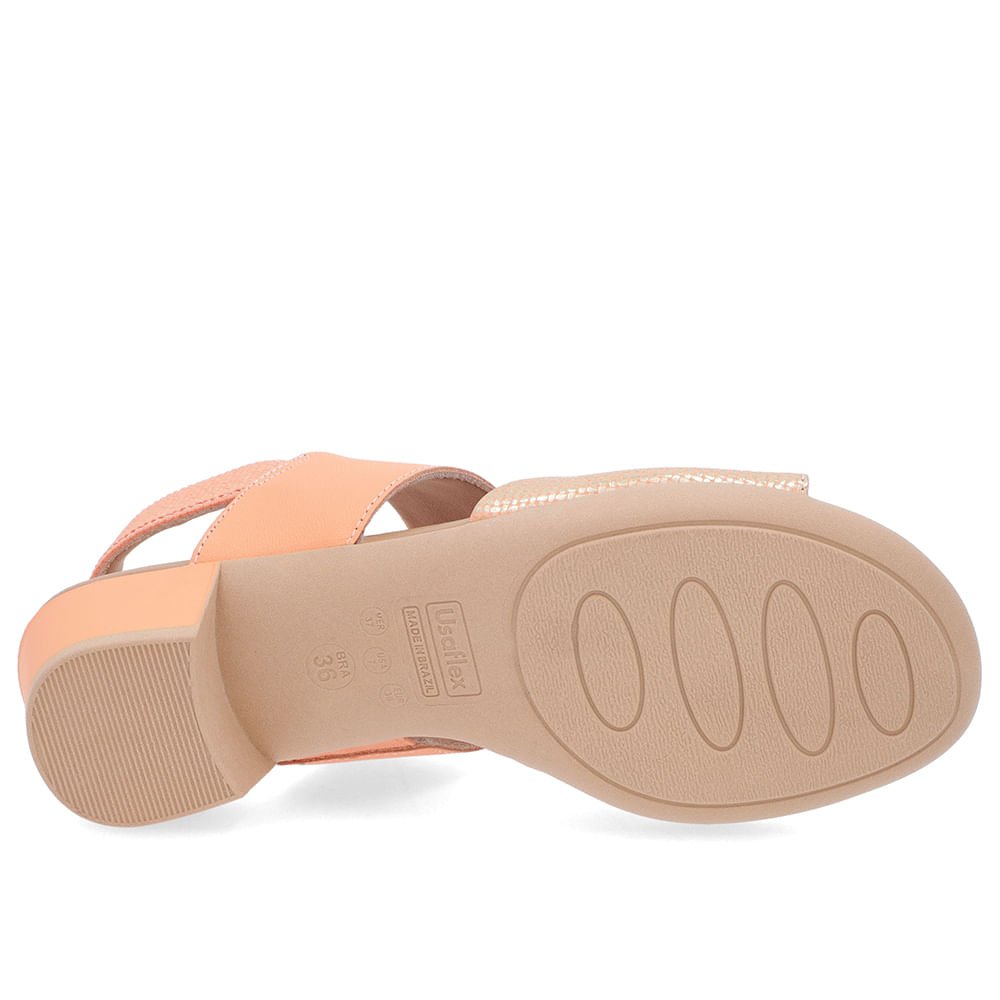 Sandália Salto Bloco Laranja Couro Elástico Calcanhar Laranja 5