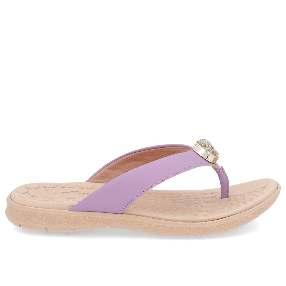 Chinelo Baixo Couro Lilás Enfeite Roxo 1