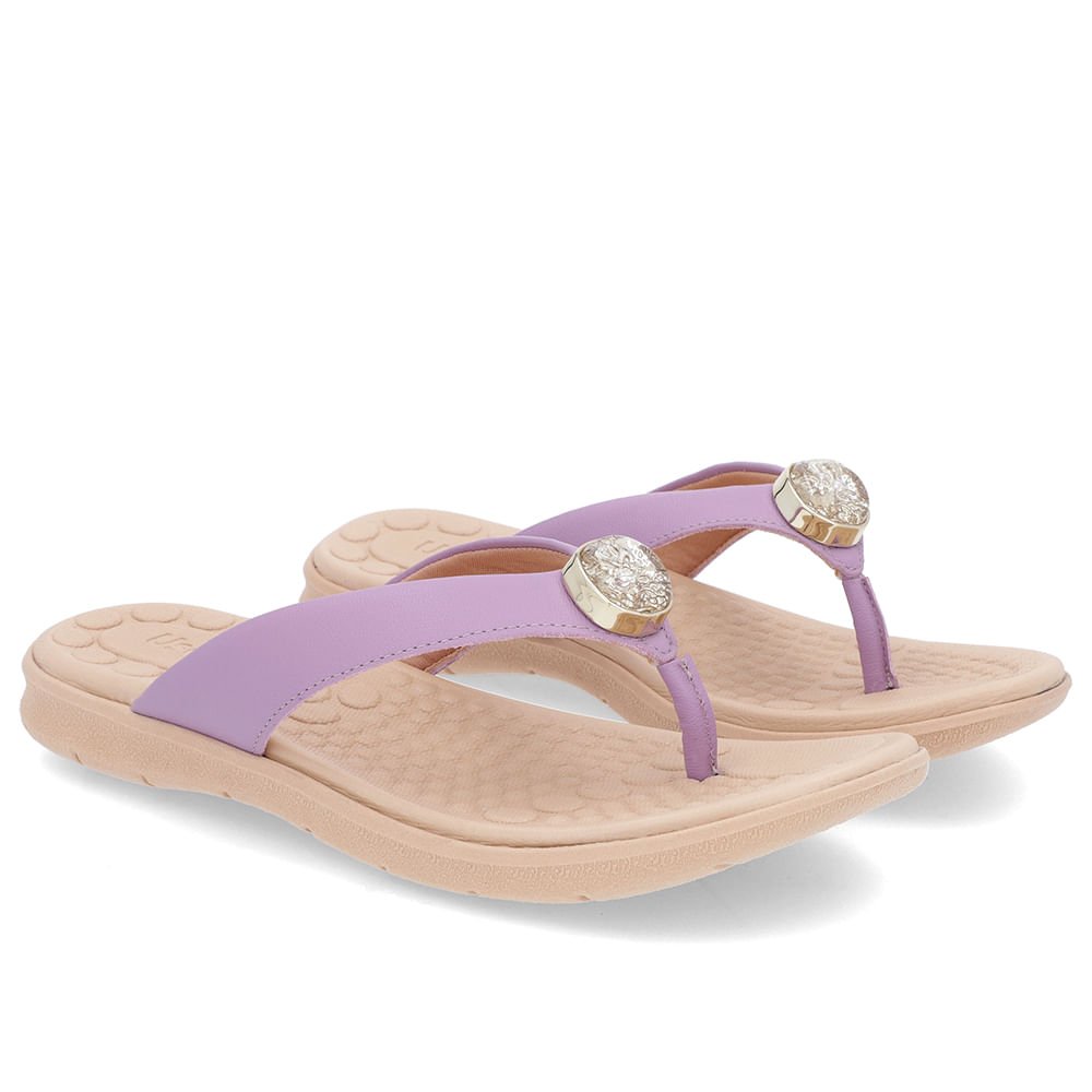 Chinelo Baixo Couro Lilás Enfeite Roxo 2
