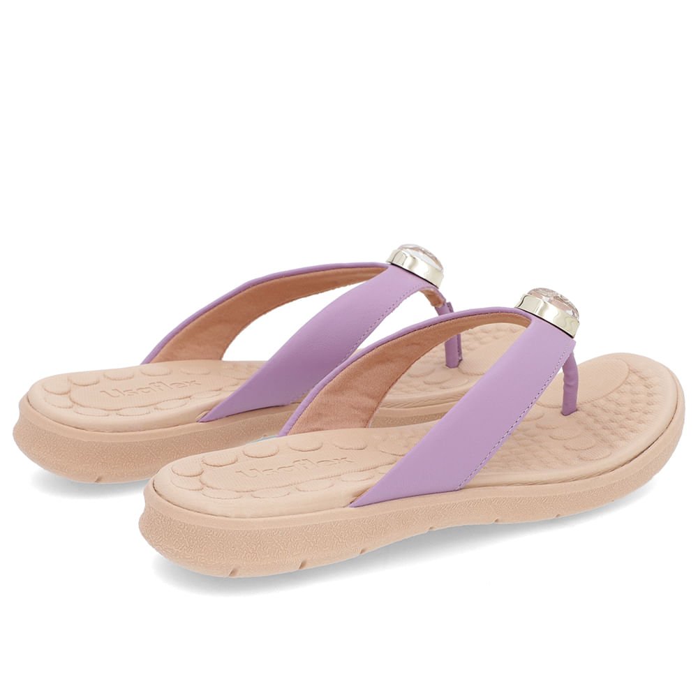 Chinelo Baixo Couro Lilás Enfeite Roxo 3