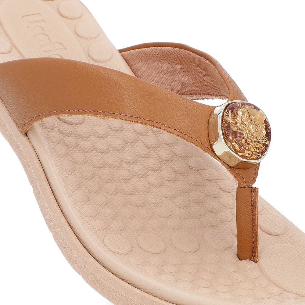 Chinelo Baixo Couro Marrom Enfeite Marrom 4