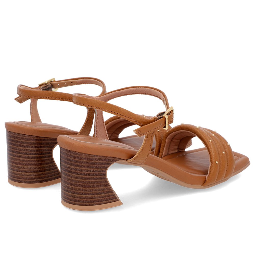 Sandália Salto Amadeirado Couro Marrom Rebite Marrom 3