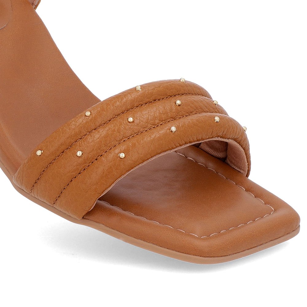 Sandália Salto Amadeirado Couro Marrom Rebite Marrom 4