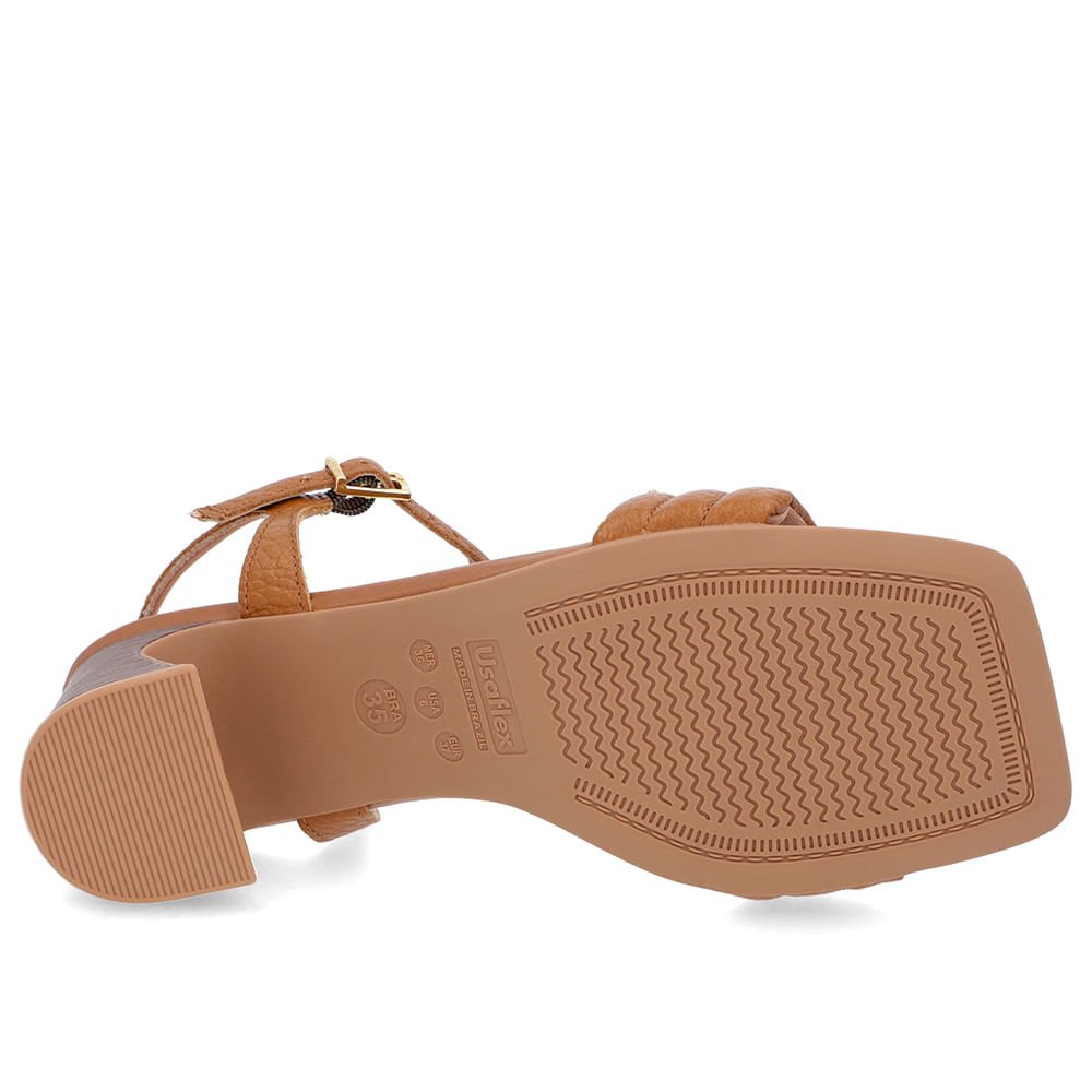 Sandália Salto Amadeirado Couro Marrom Rebite Marrom 5