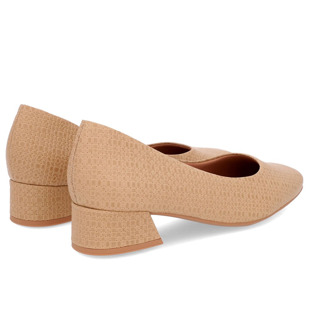 Scarpin Bege Salto Bloco Couro Básico Bege 3