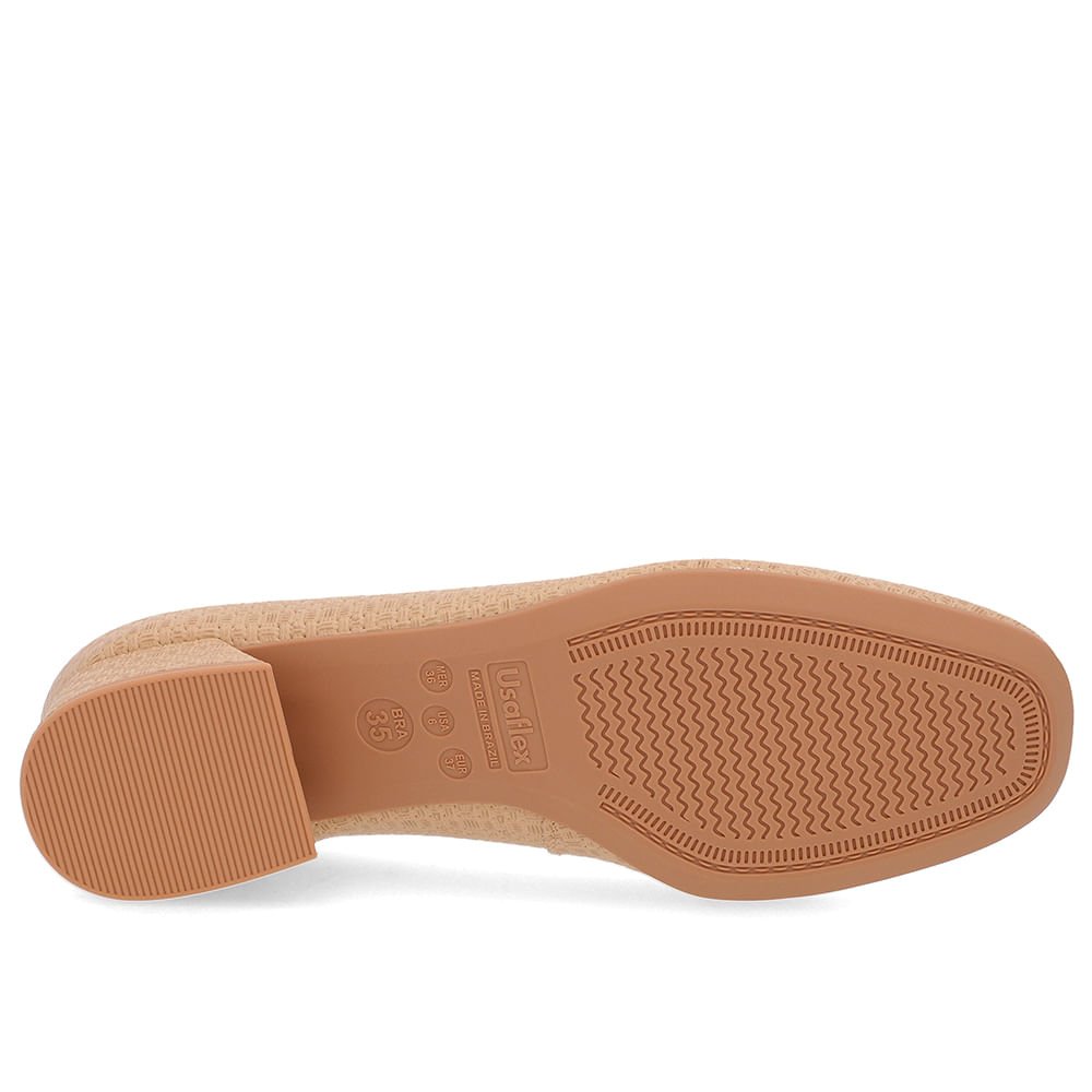 Scarpin Bege Salto Bloco Couro Básico Bege 5