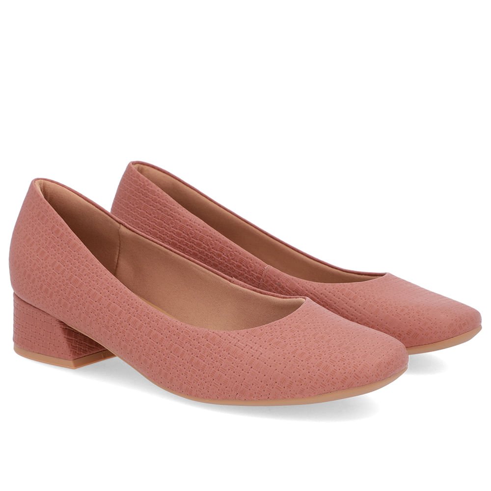 Scarpin Rosa Salto Bloco Couro Básico Rosa 2