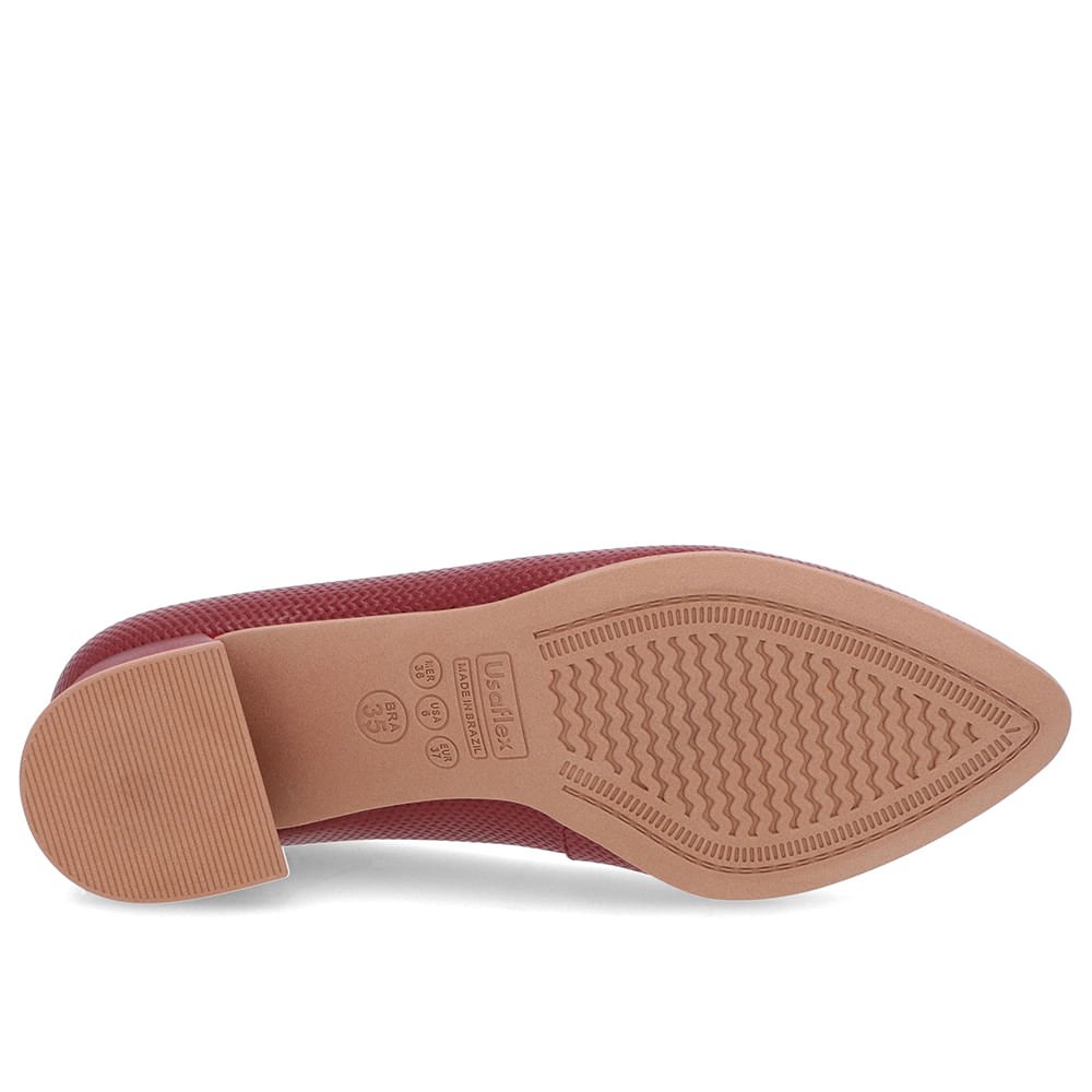 Scarpin Vermelho Salto Bloco Baixo Couro Enfeite Bordô 5