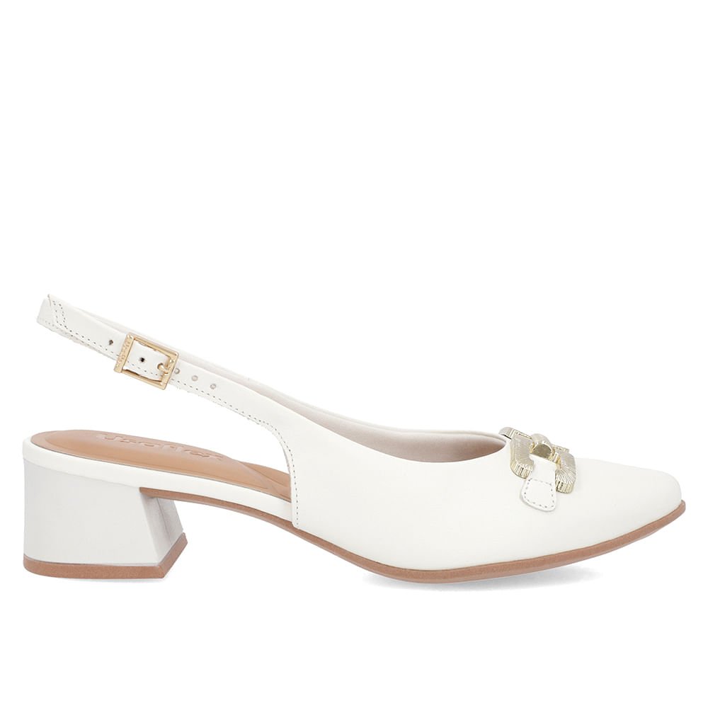 Slingback Off-White Salto Bloco Couro