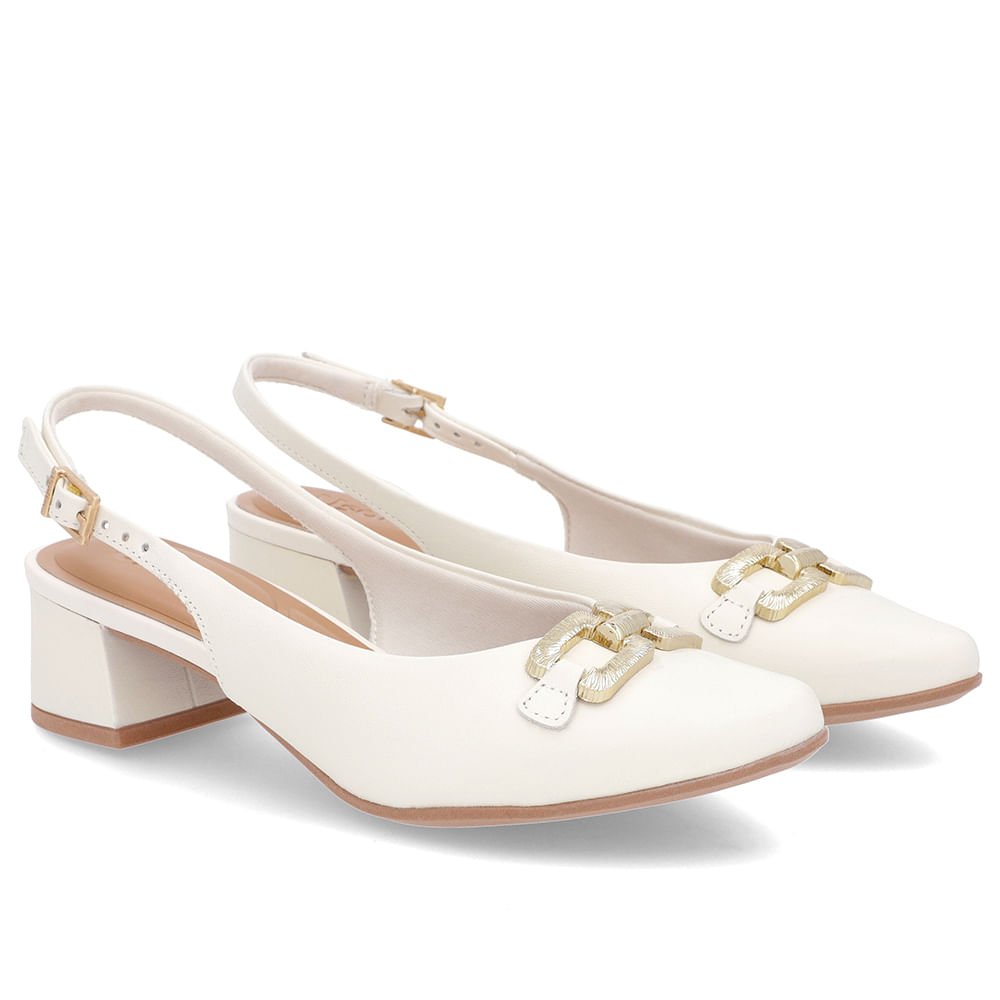 Slingback Off-White Salto Bloco Couro Branco 2