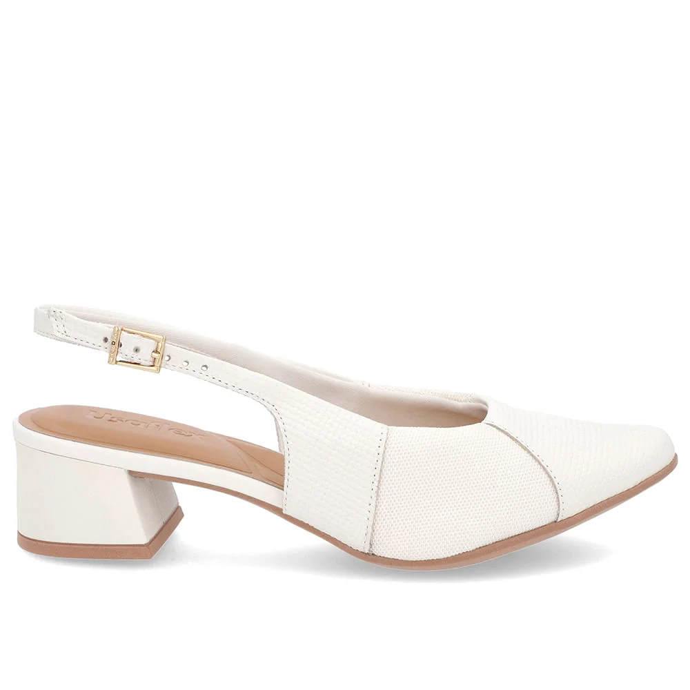 Slingback Off-White Salto Bloco Couro Texturizado
