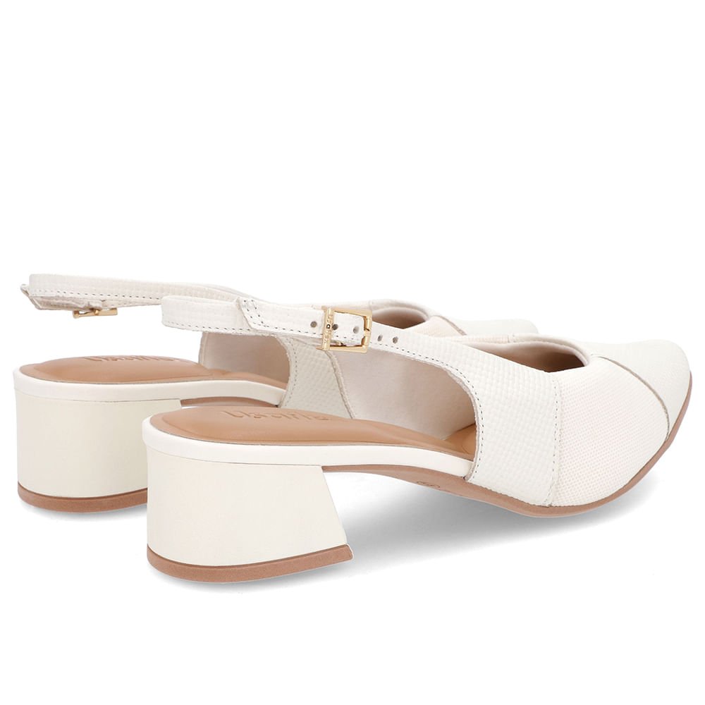 Slingback Off-White Salto Bloco Couro Texturizado Branco 3