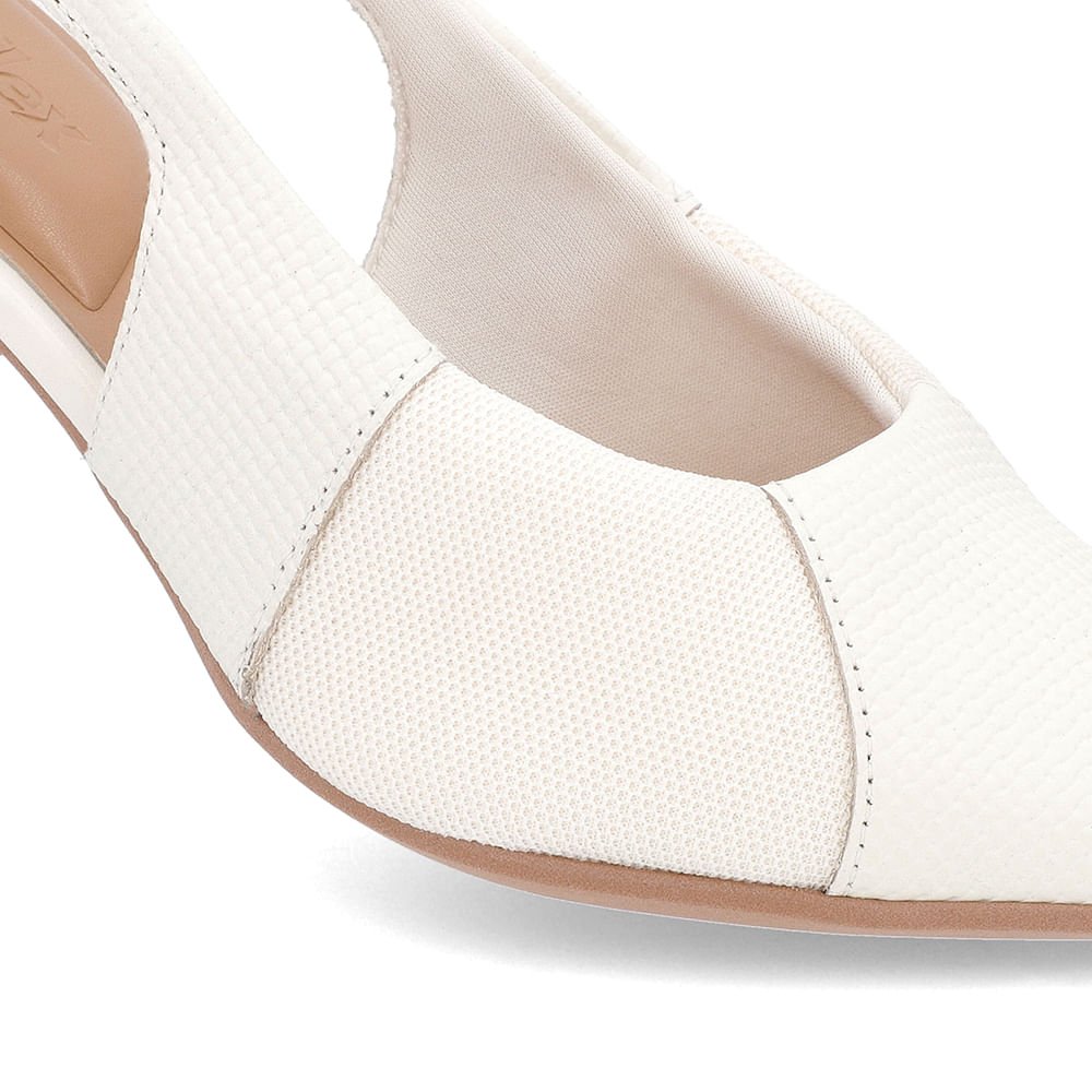 Slingback Off-White Salto Bloco Couro Texturizado Branco 4