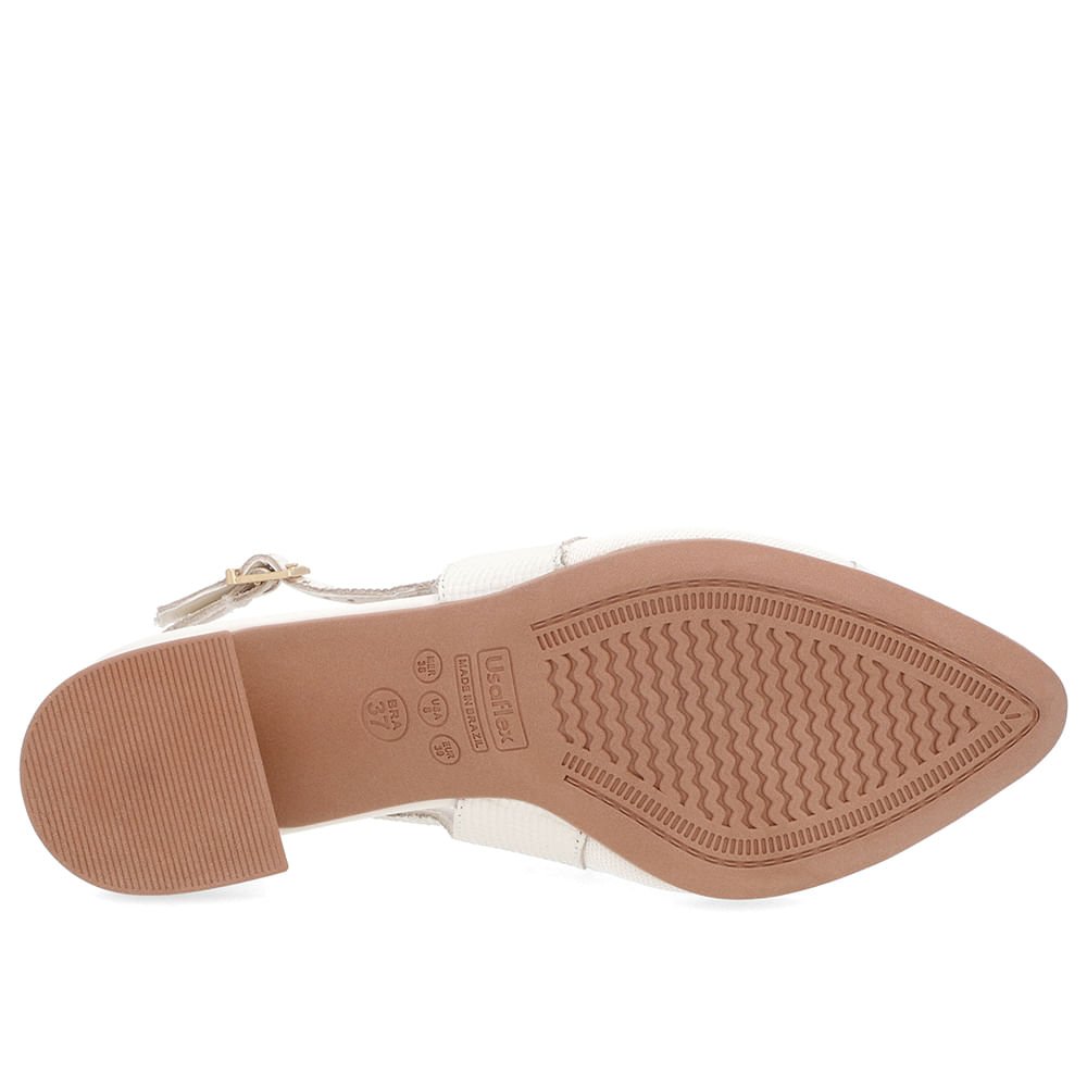 Slingback Off-White Salto Bloco Couro Texturizado Branco 5