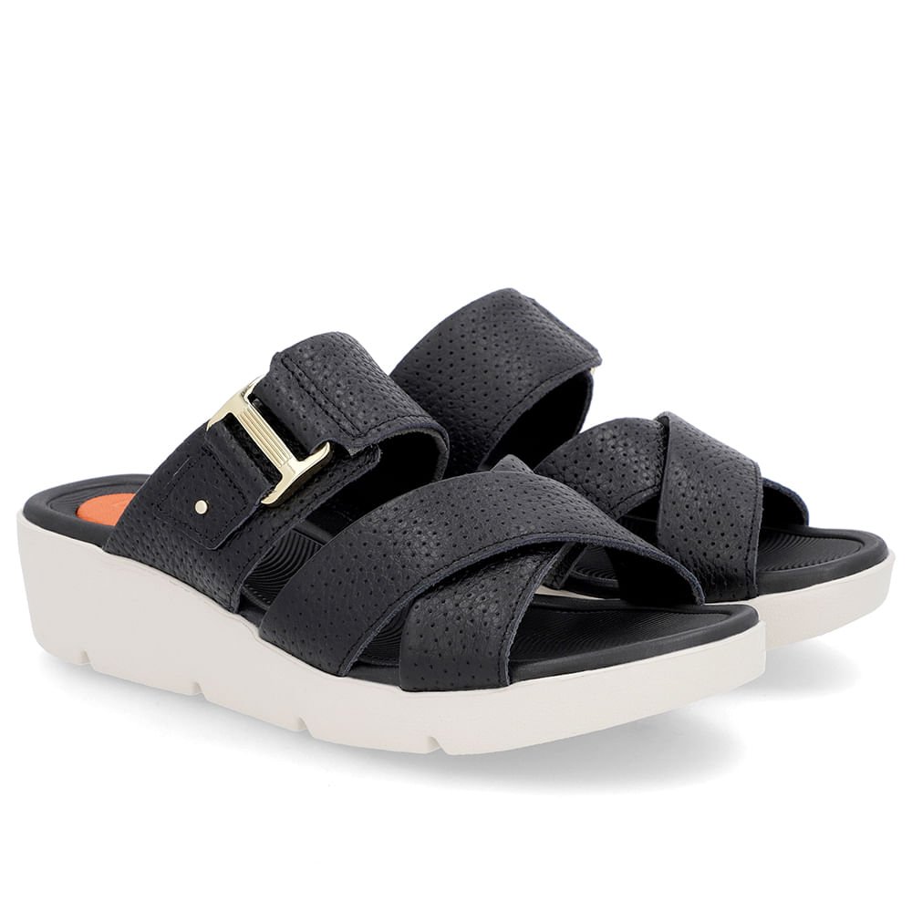 Tamanco Salto Plataforma Couro Textura Preto Preto 2