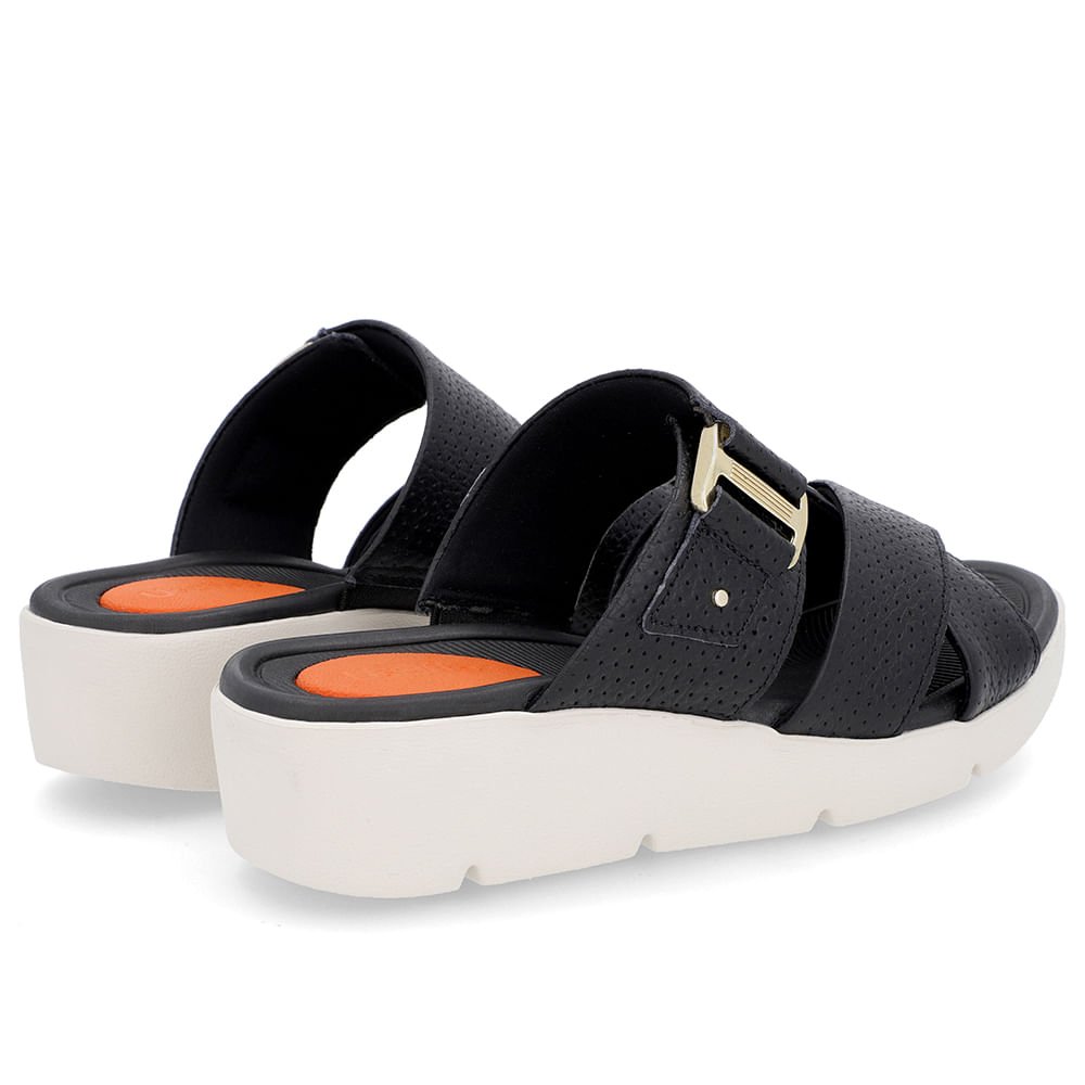 Tamanco Salto Plataforma Couro Textura Preto Preto 3