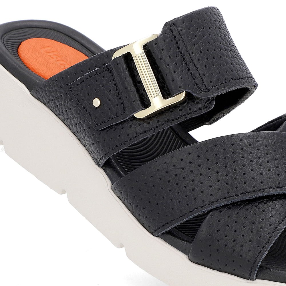 Tamanco Salto Plataforma Couro Textura Preto Preto 4