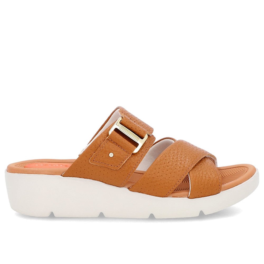 Tamanco Salto Plataforma Couro Textura Marrom