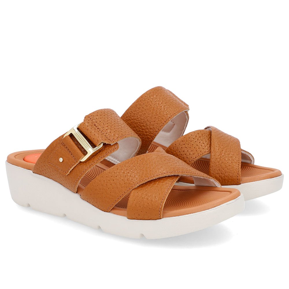 Tamanco Salto Plataforma Couro Textura Marrom Marrom 2