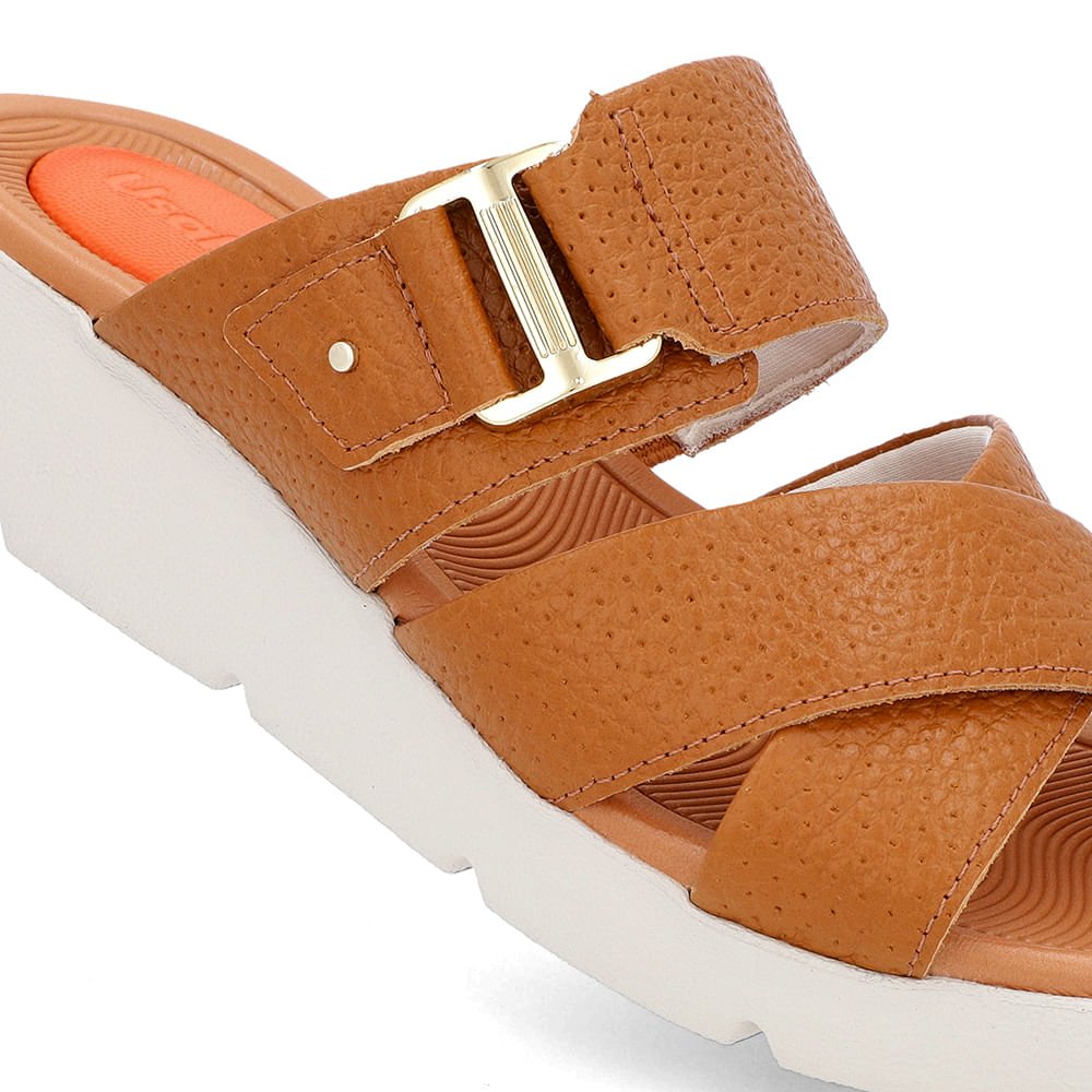 Tamanco Salto Plataforma Couro Textura Marrom Marrom 4