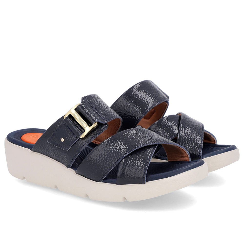 Tamanco Salto Plataforma Couro Verniz Azul Azul 2