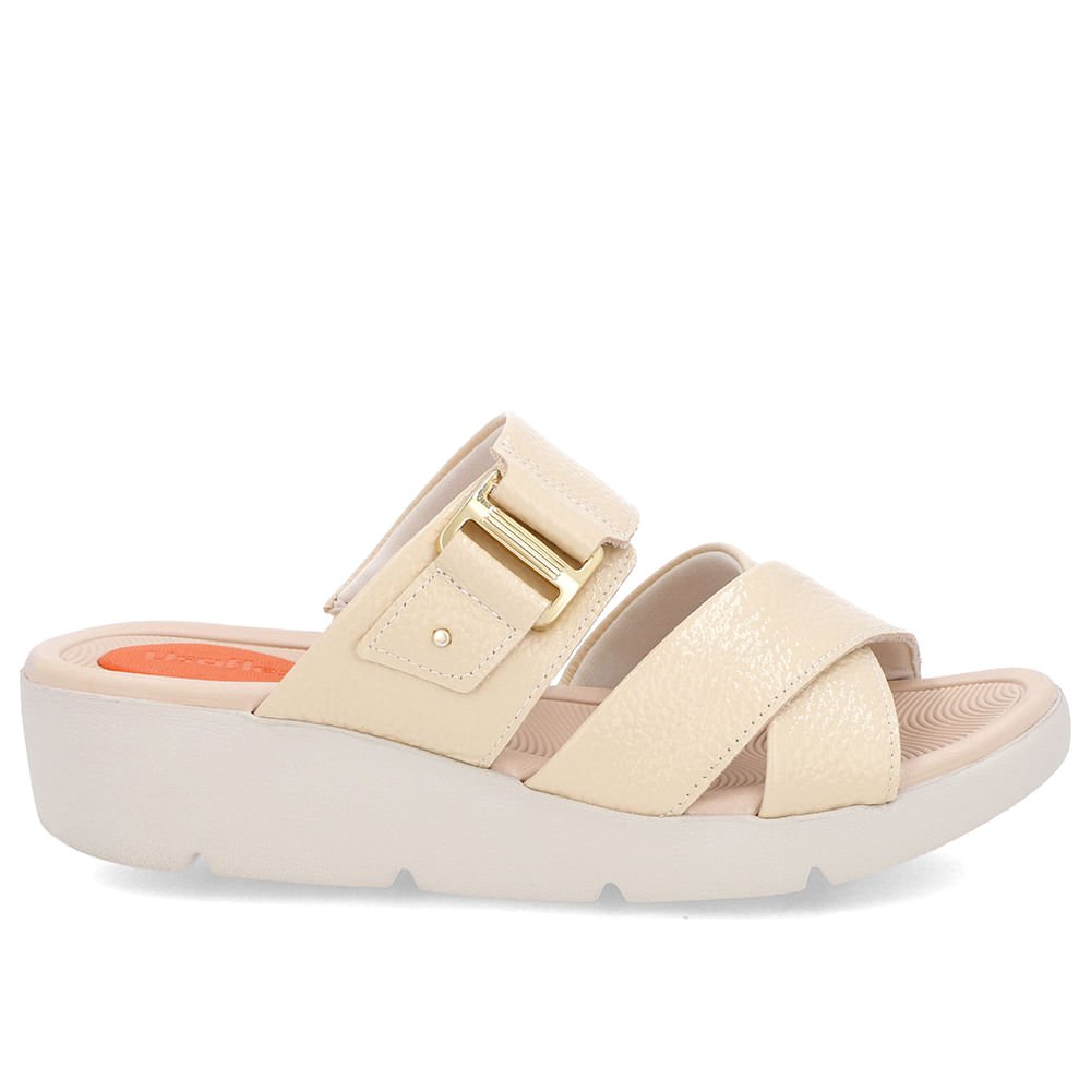 Tamanco Salto Plataforma Couro Verniz Bege