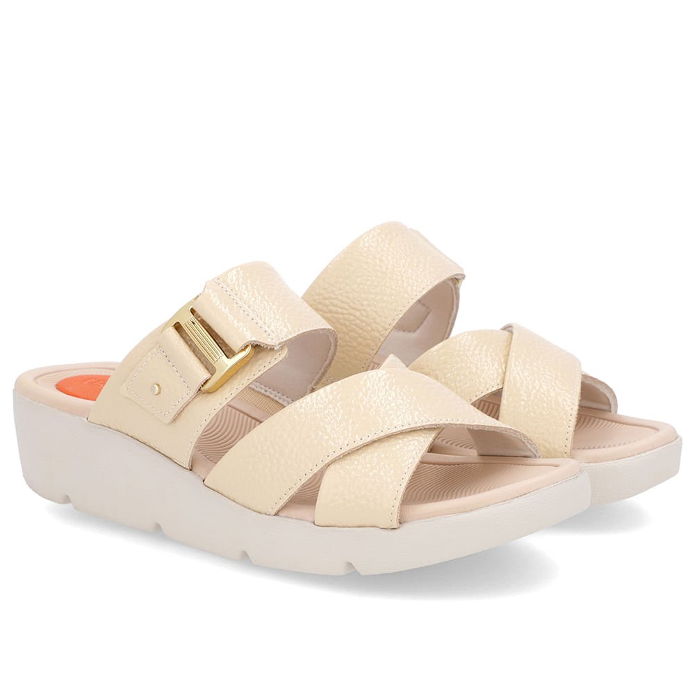 Tamanco Salto Plataforma Couro Verniz Bege Bege 2