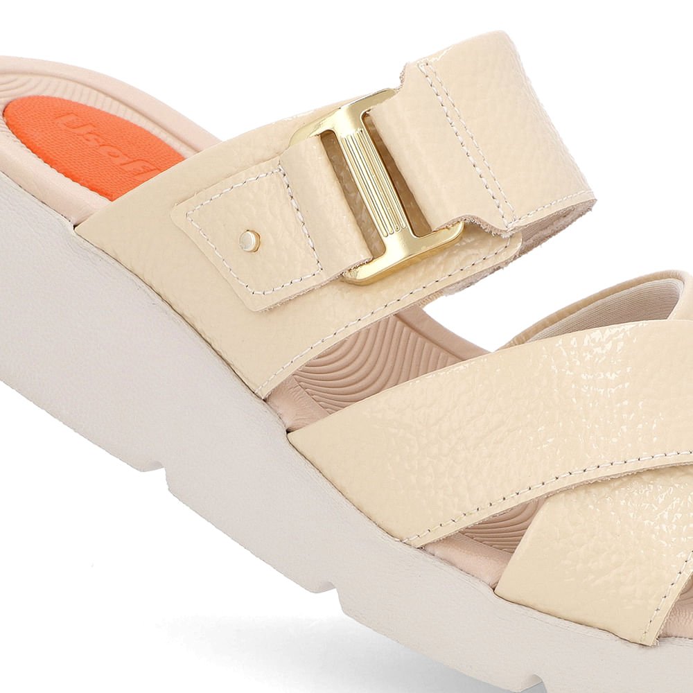 Tamanco Salto Plataforma Couro Verniz Bege Bege 4