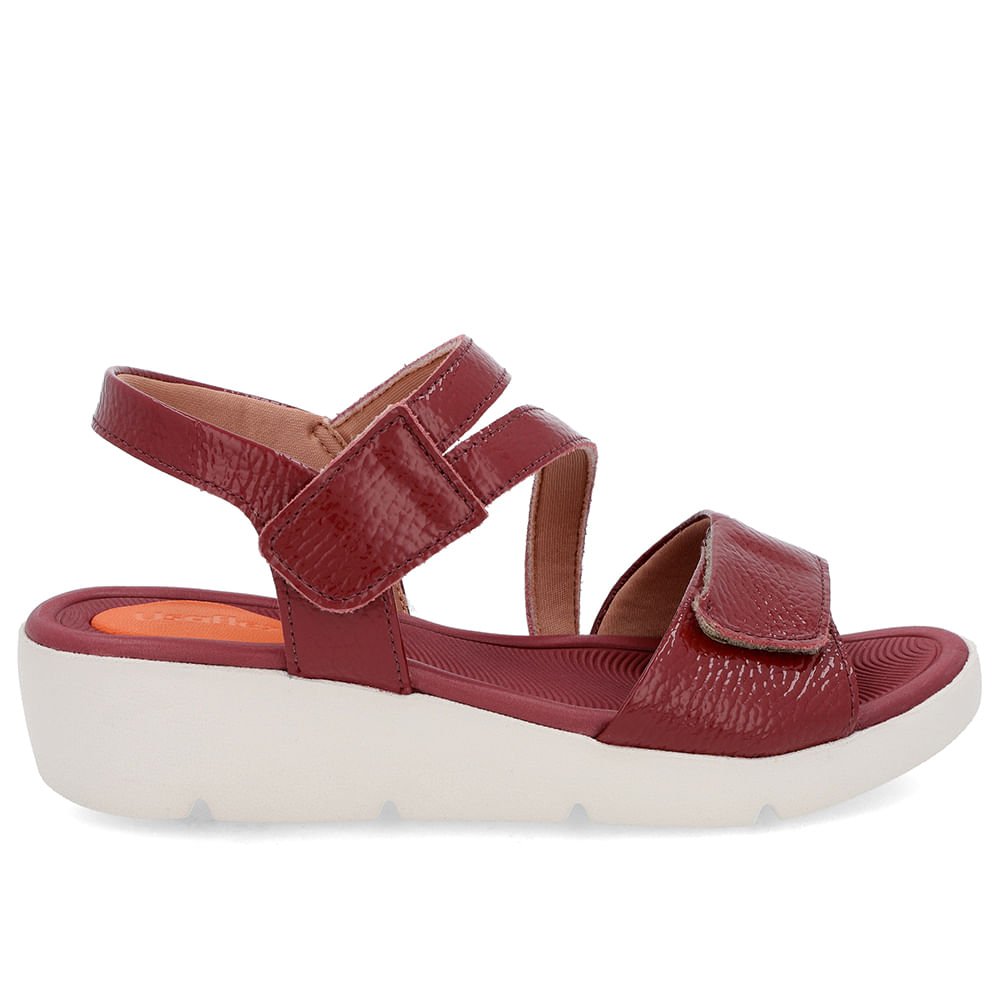 Sandália Plataforma Couro Vermelho Ajuste Fecho-Flex