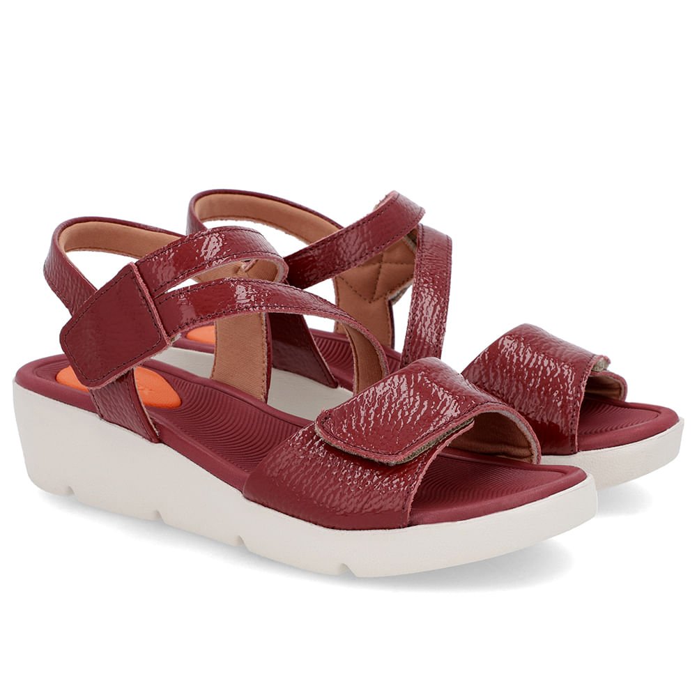 Sandália Plataforma Couro Vermelho Ajuste Fecho-Flex Bordô 2