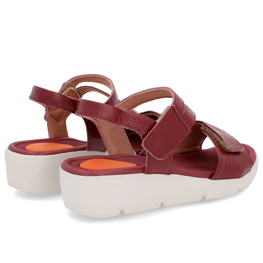 Sandália Plataforma Couro Vermelho Ajuste Fecho-Flex Bordô 3