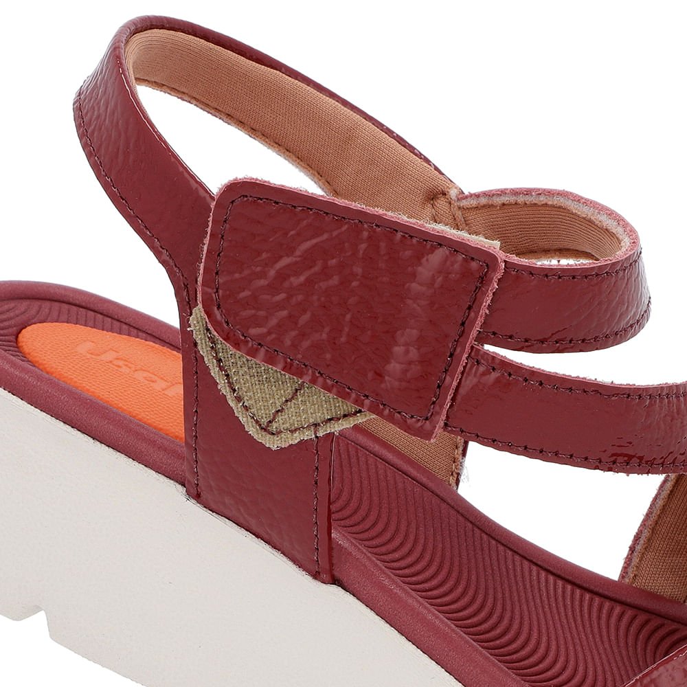 Sandália Plataforma Couro Vermelho Ajuste Fecho-Flex Bordô 4