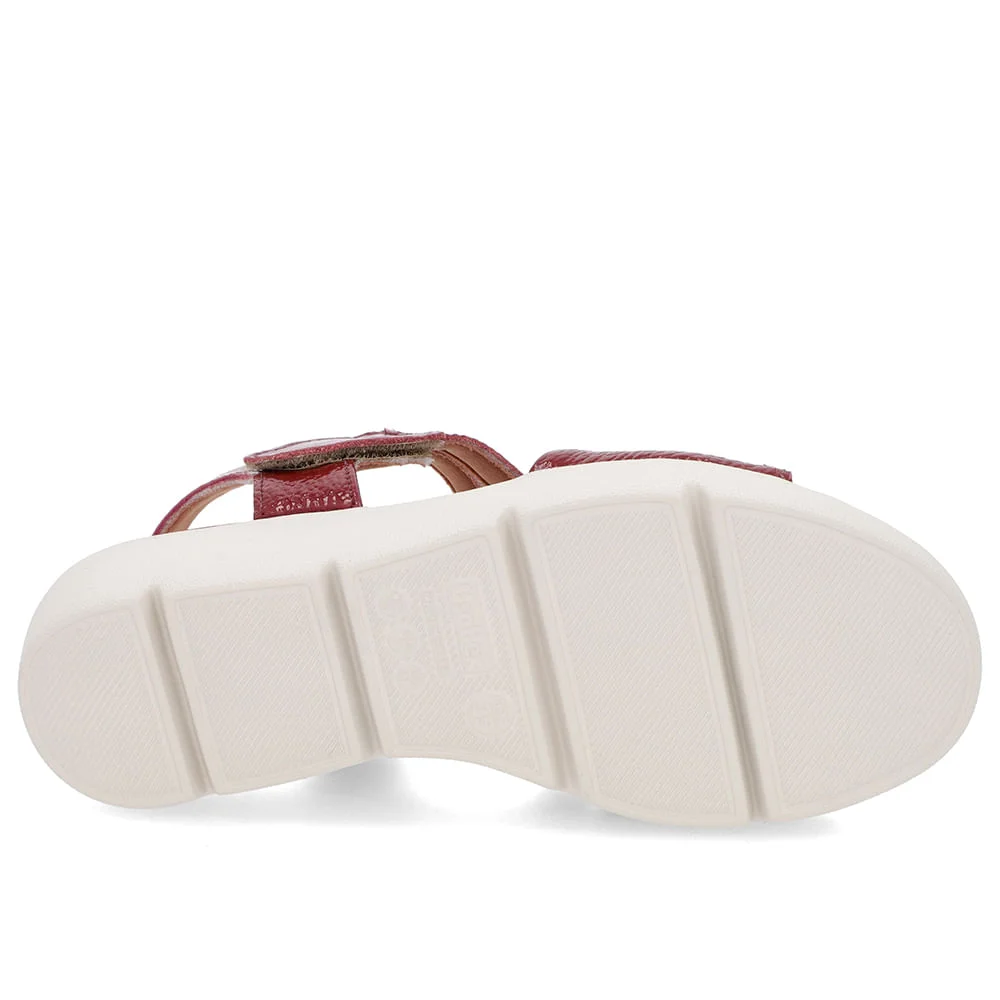 Sandália Plataforma Couro Vermelho Ajuste Fecho-Flex Bordô 5