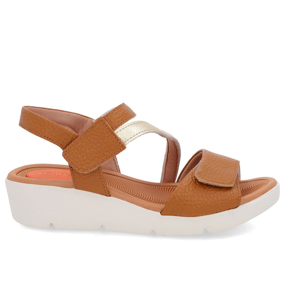 Sandália Plataforma Couro Marrom Ajuste Fecho-Flex