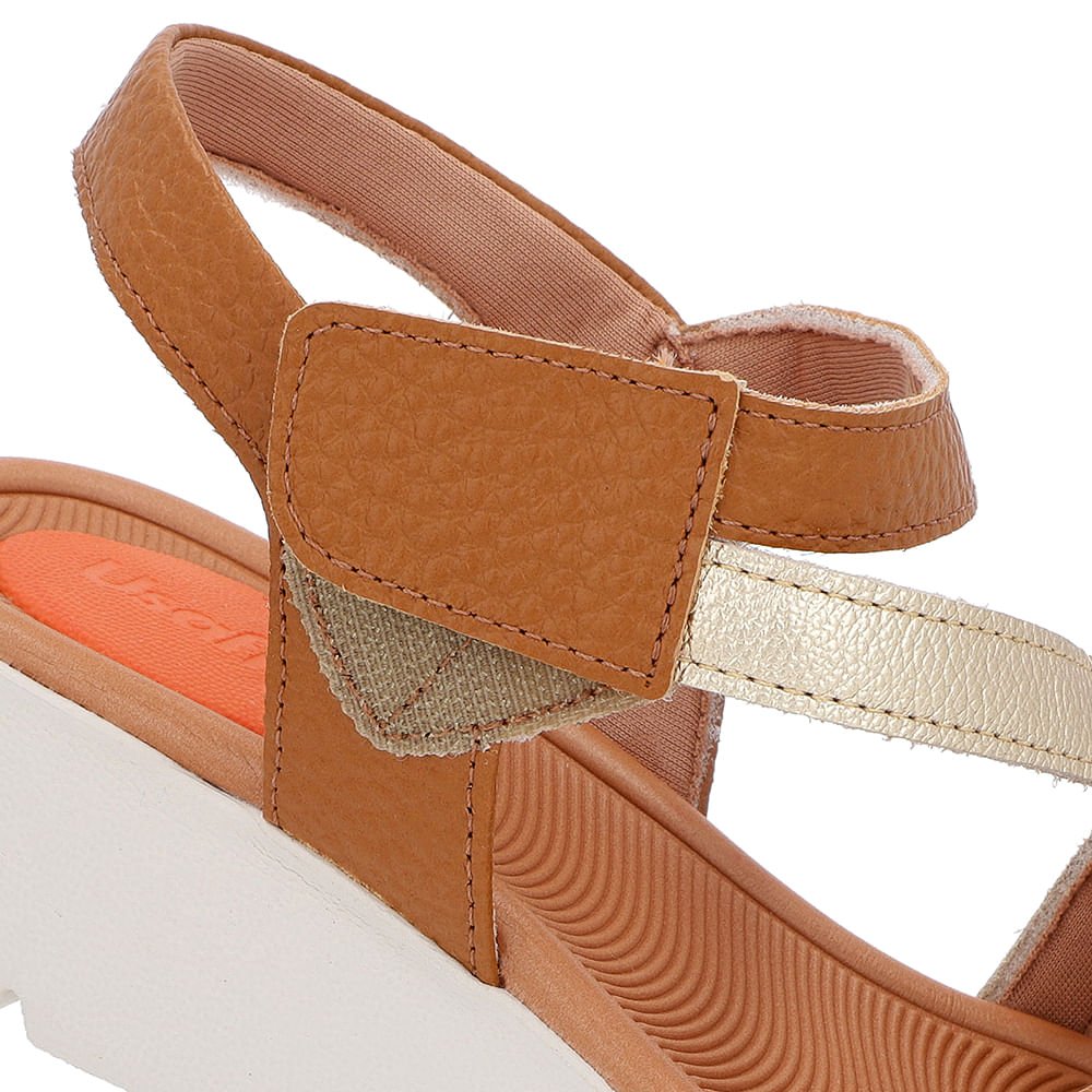 Sandália Plataforma Couro Marrom Ajuste Fecho-Flex Marrom 4