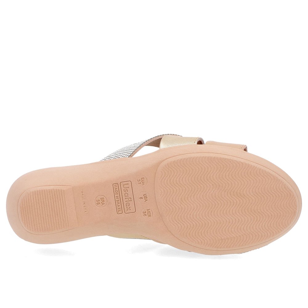 Tamanco Salto Anabela Couro Dourado Detalhe Strass Dourado 5