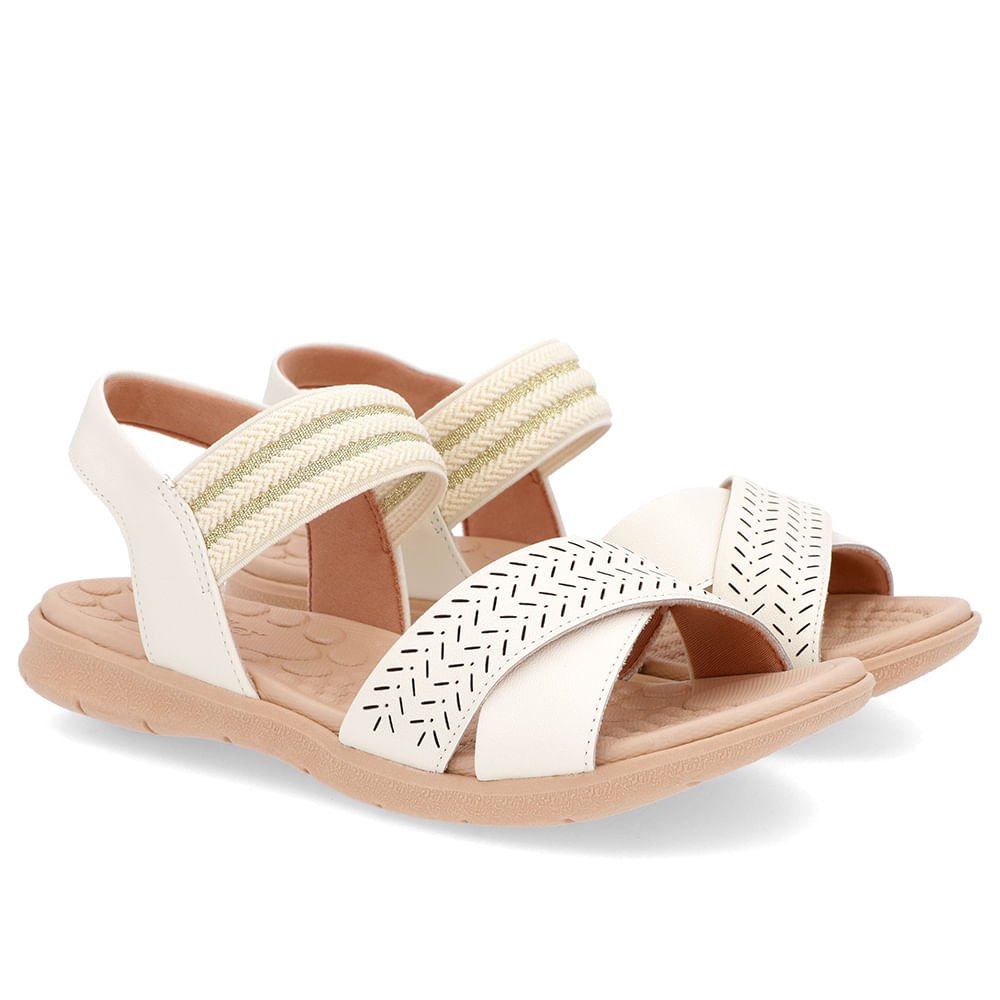 Sandália Salto Baixo Off-White Couro Elástico Brilho Branco 2