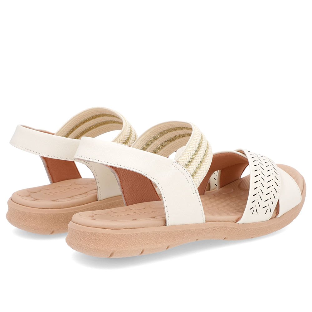 Sandália Salto Baixo Off-White Couro Elástico Brilho Branco 3