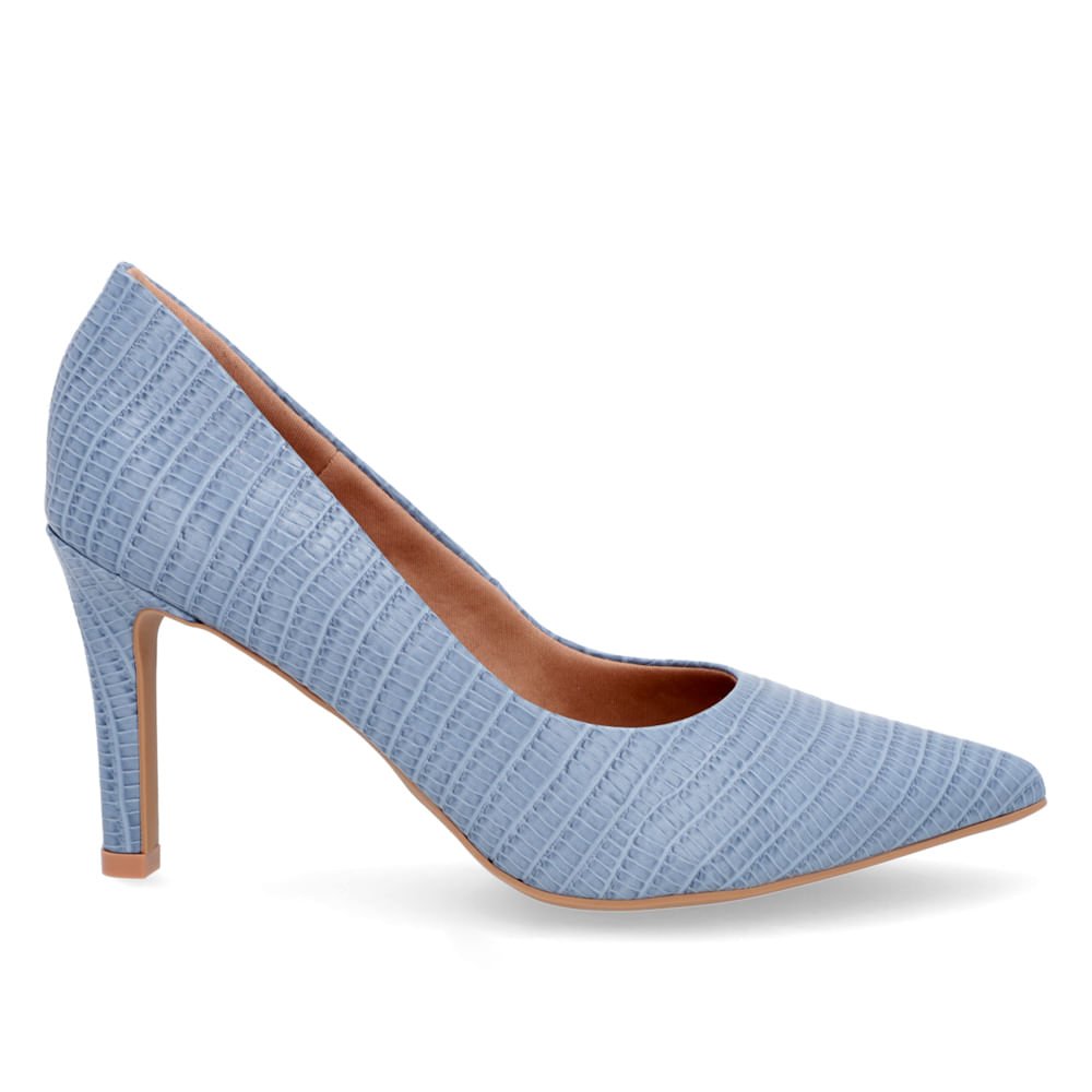 Scarpin Azul Salto Alto Couro Bico Fino Azul 1